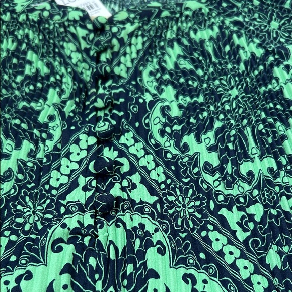 NWT LOFT Green Navy Long Sleeve Dress Knee Length Plisse Pleat Puff Sleeve Small - Picture 12 of 13